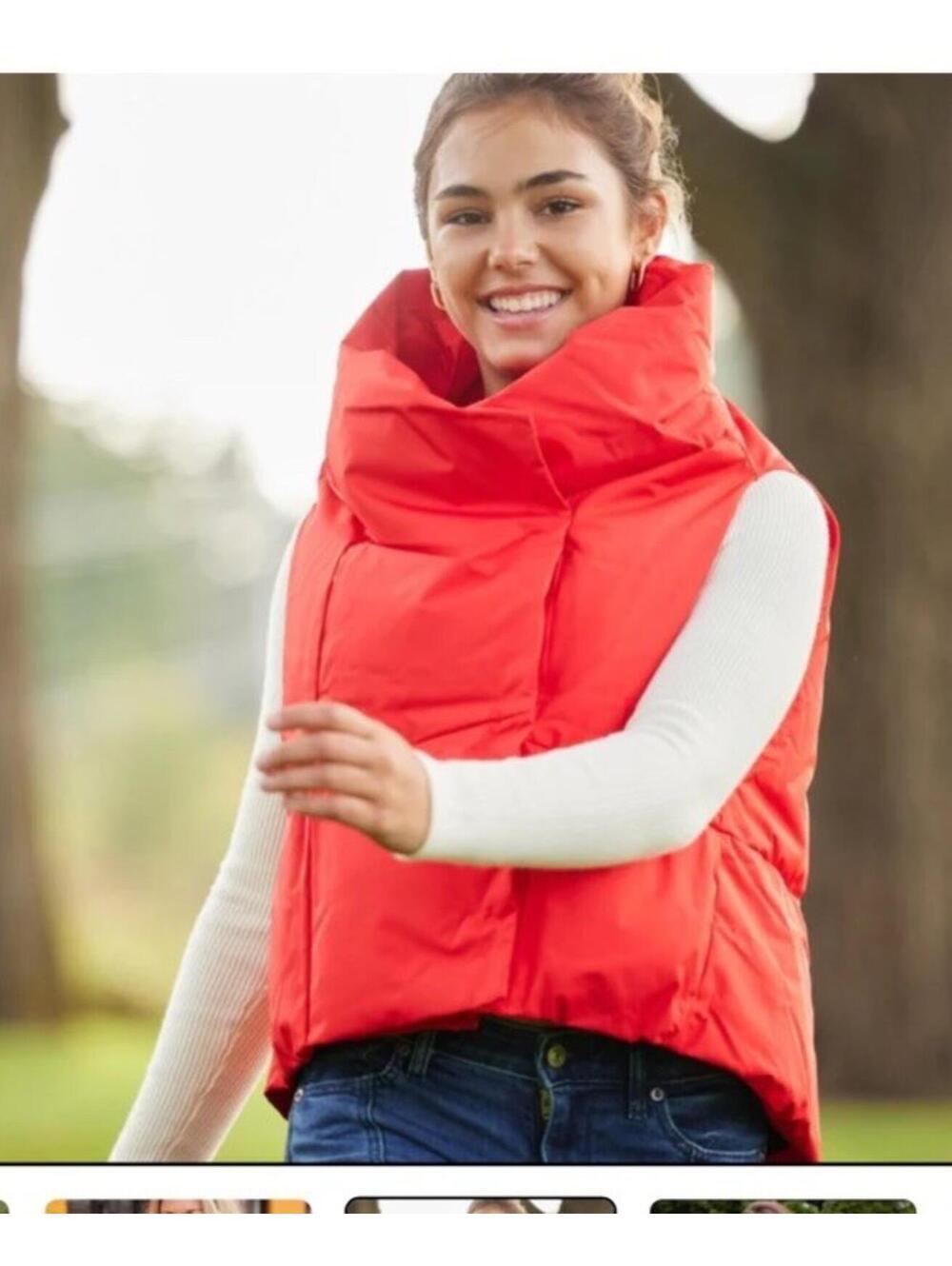 Pretty Rugged Bright Red  Waterproof Puffy Vest Cozy Quilted Small/Medium $150